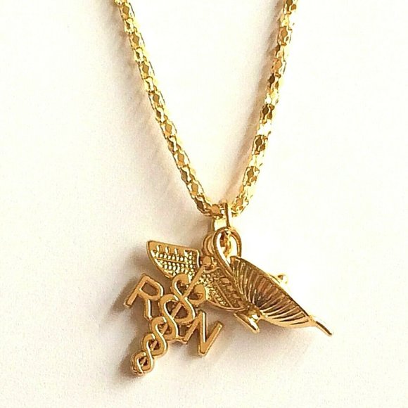 Florence Nightingale Lamp Nursing Caduceus Necklace Graduation Gift RN Gold Tone - Picture 4 of 10